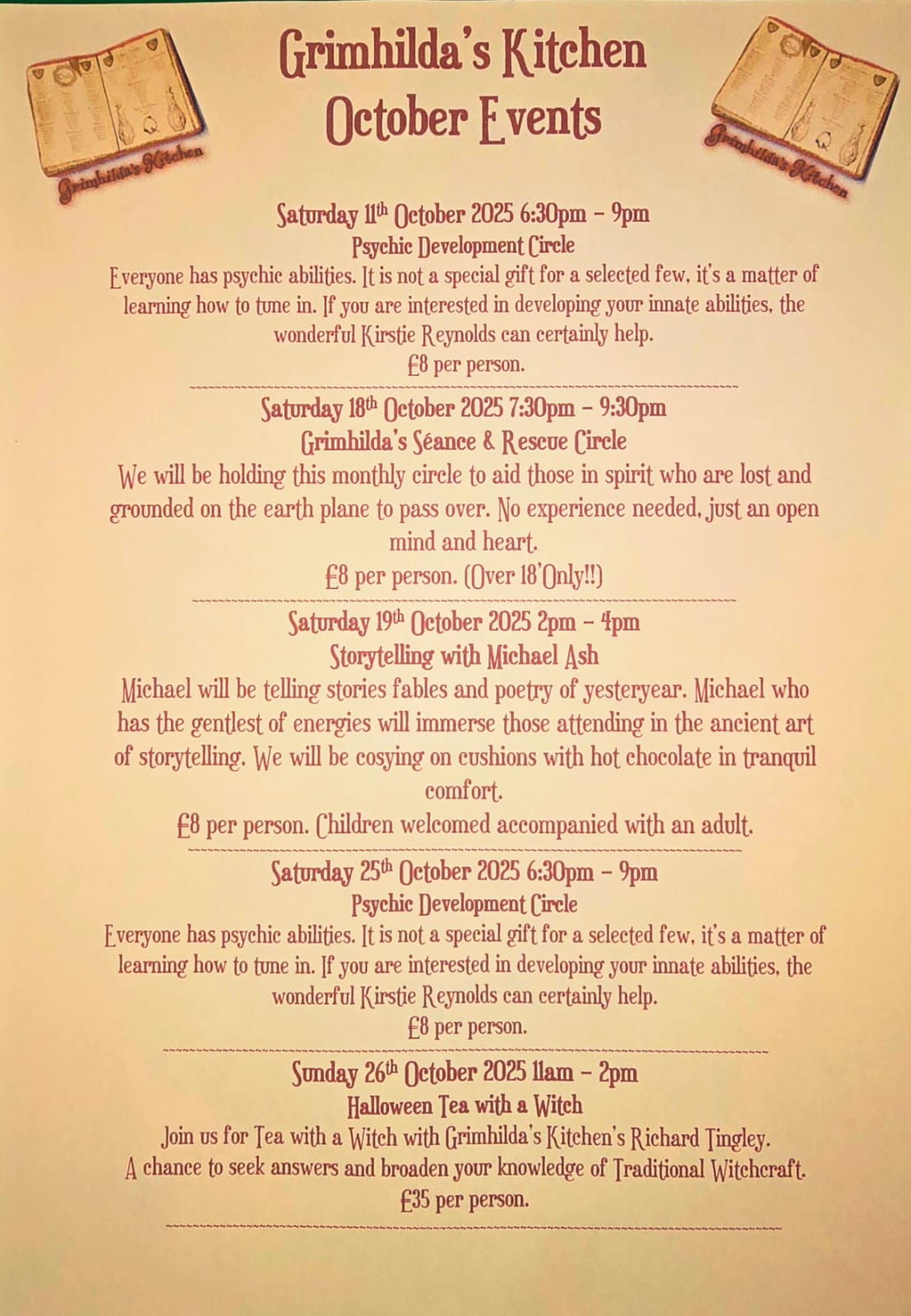 Grimhilda's Kitchen October events